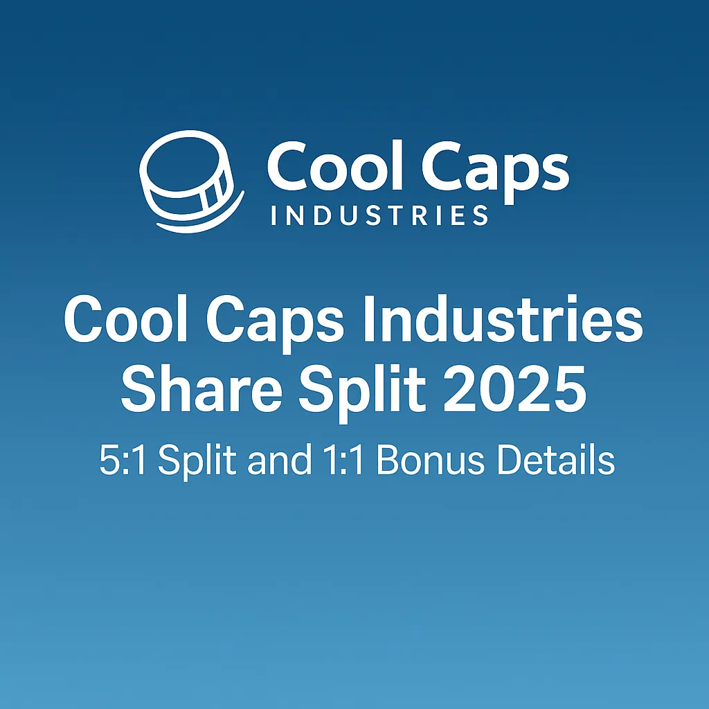 cool caps industries stock split 2025 featured image with company logo on a blue background
